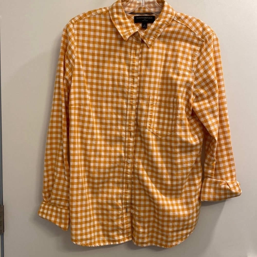 Banana Republic Gold White Gingham Check Button Down Shirt - Picture 1 of 7